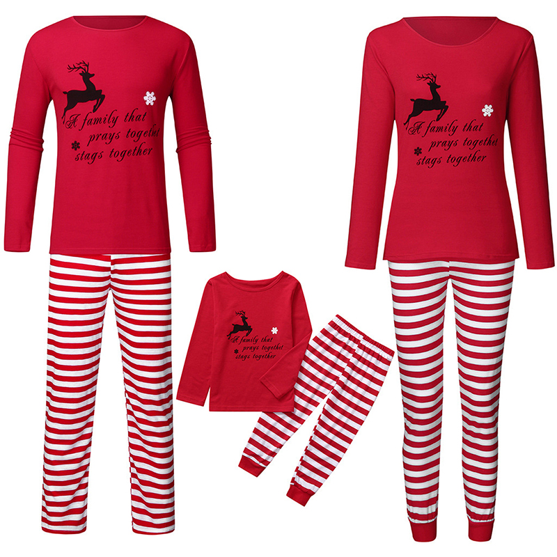 

Lovely Family Striped Red Mother Two-piece Pants Set