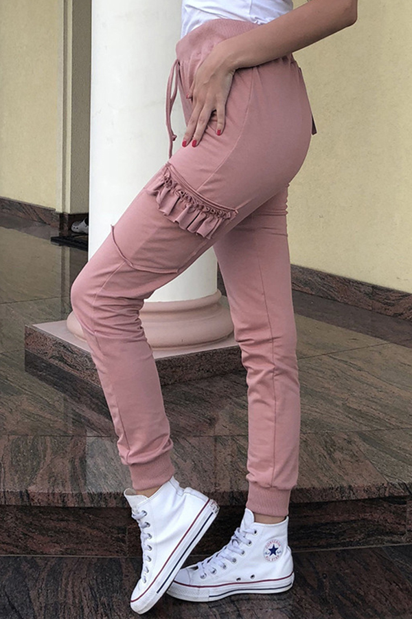 

Lovely Casual Flounce Patchwork Pink Pants