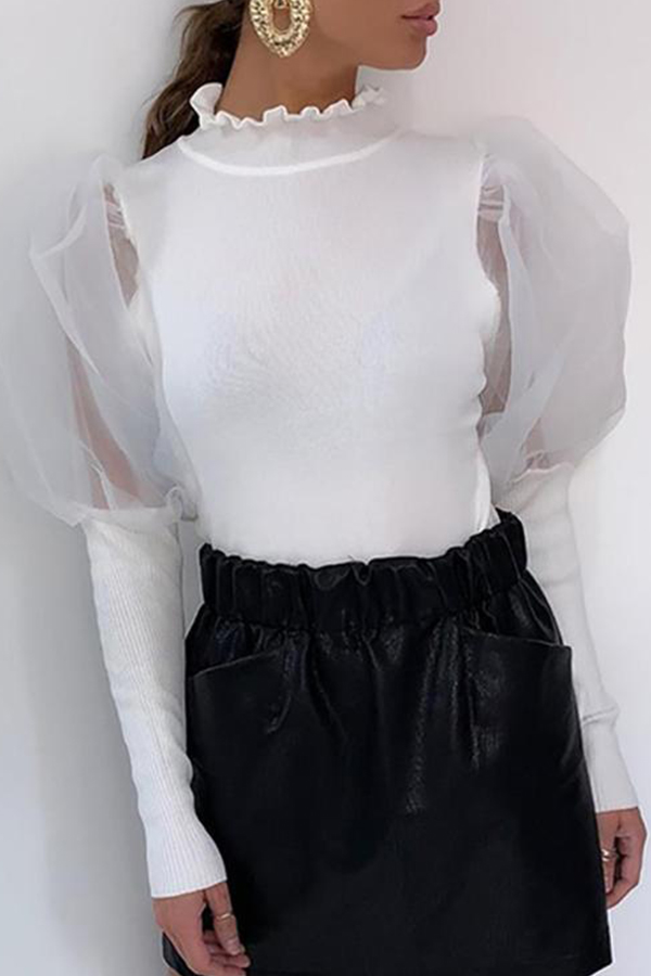 

Lovely Trendy Patchwork White Blouse