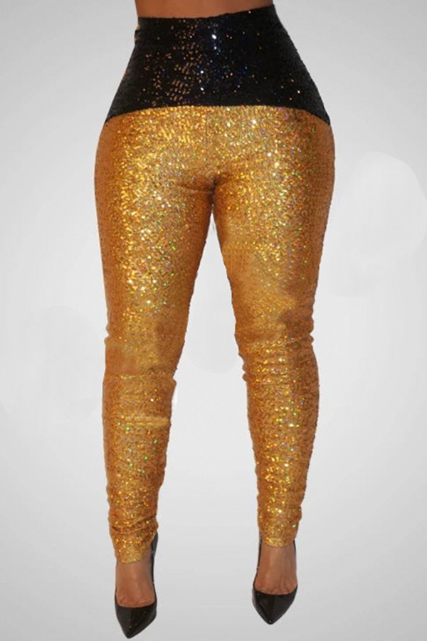 Cheap Pants Lovely Casual Patchwork Sequined Gold Pants