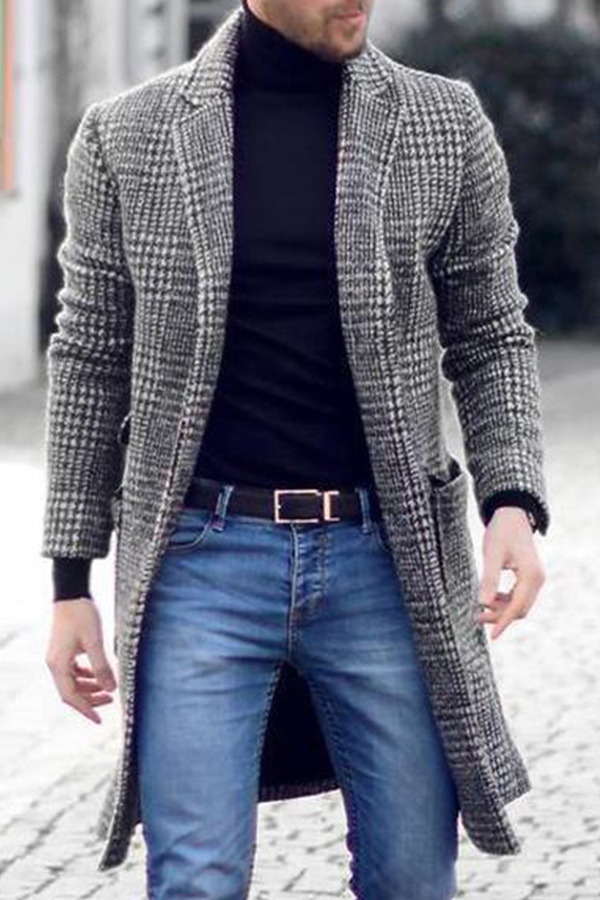 

Lovely Work Plaid Printed Black And White Coat, Black & white tartan