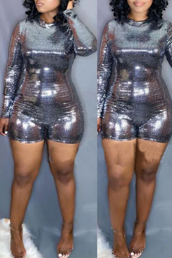 

Lovely Trendy Sequined Silver One-piece Romper