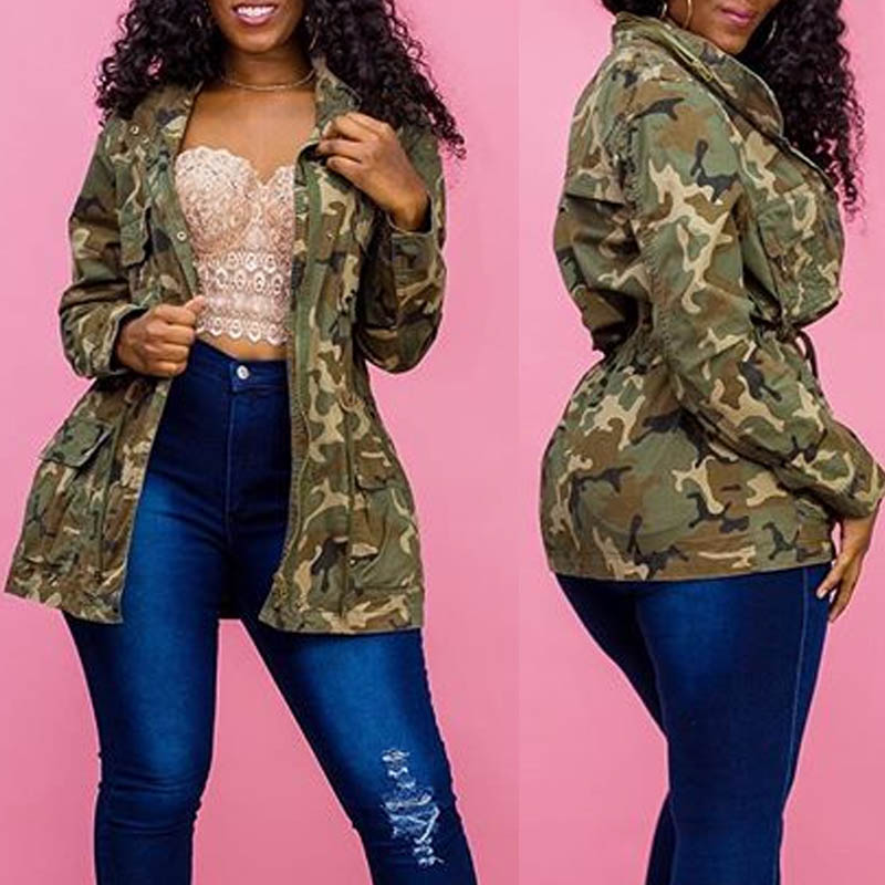 

Lovely Casual Camouflage Printed Coat, Camo