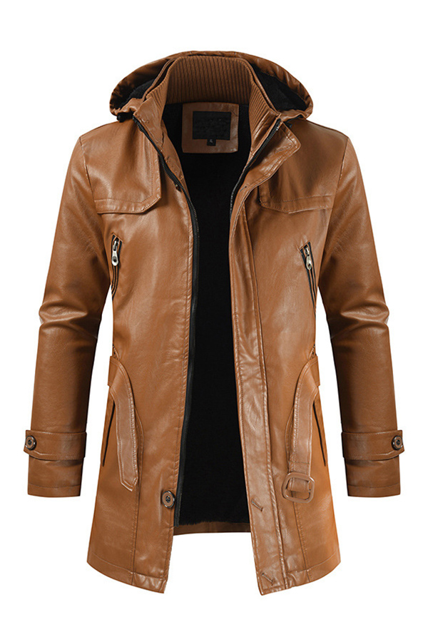 

Lovely Casual Hooded Collar Brown Leather