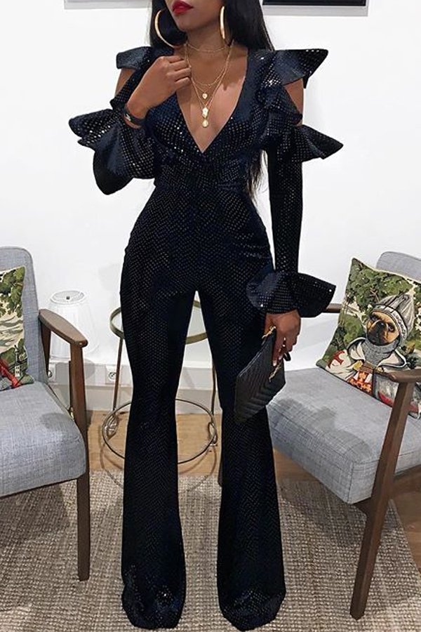 

Lovely Sexy Hollow-out Black One-piece Jumpsuit