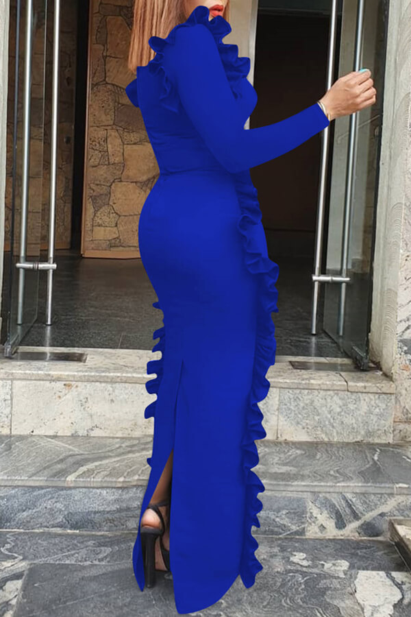Lovely Casual Flounce Design Blue Floor Length Dress от Lovelywholesale WW