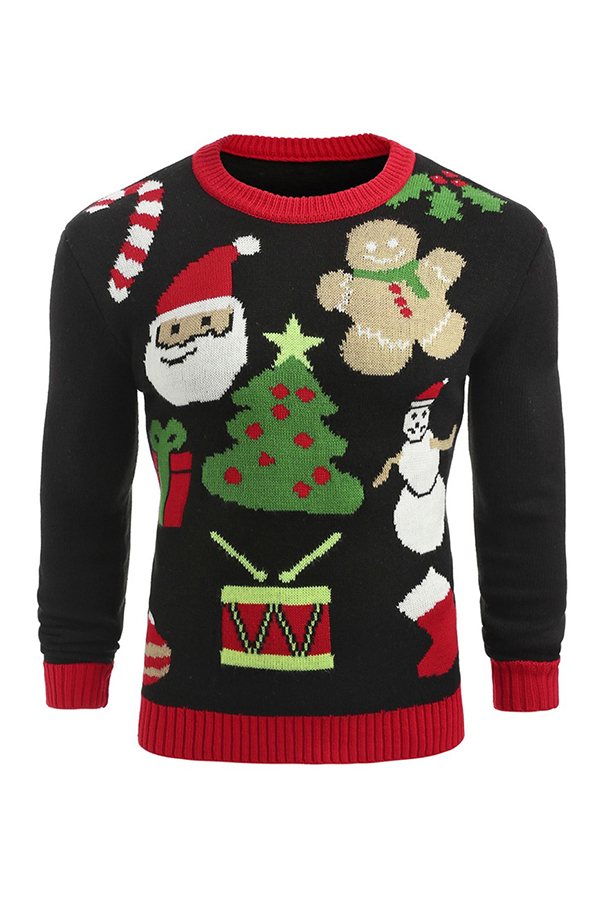 

Lovely Christmas Day Printed Black Sweater