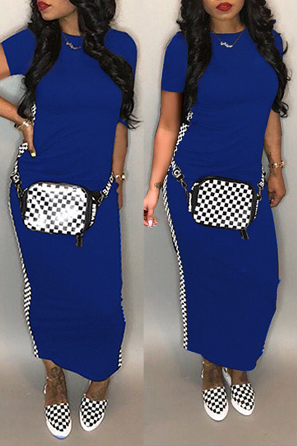 

Lovely Trendy Patchwork Printed Royal Blue Ankle Length Dress, Royalblue