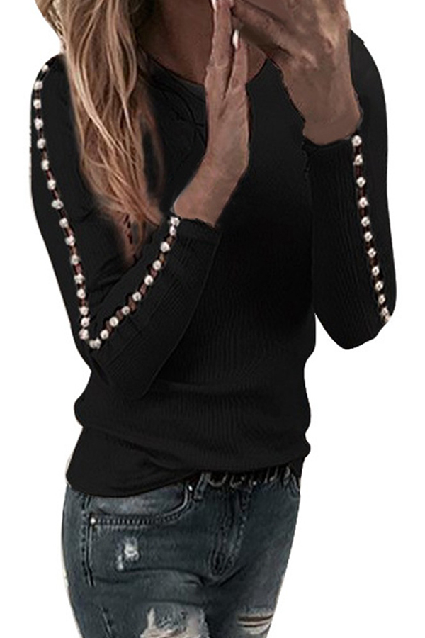 

Lovely Leisure O Neck Nail Bead Design Black Sweater