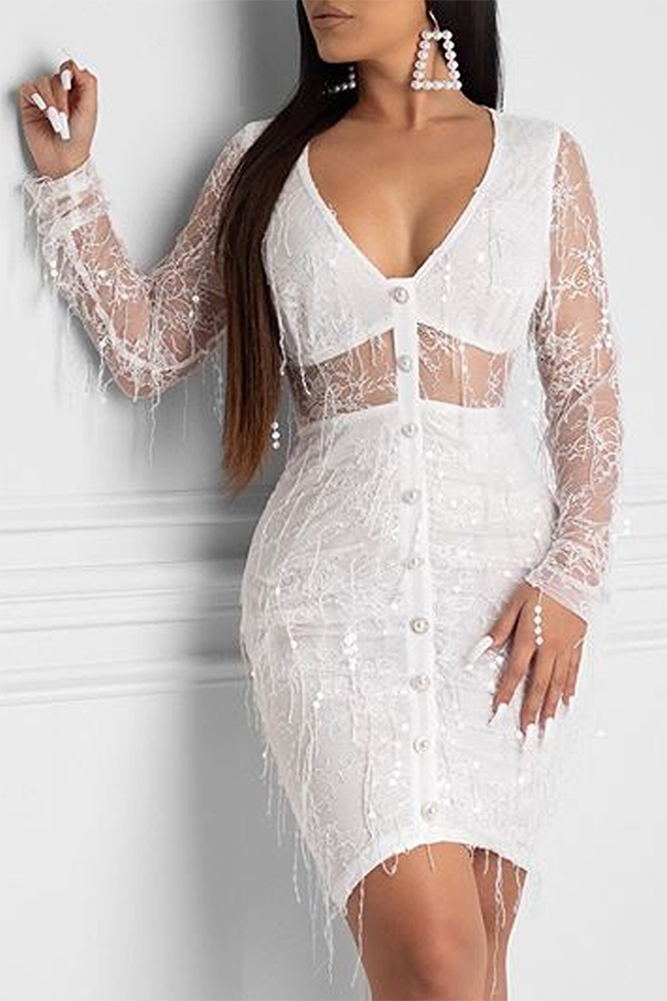 

Lovely Sweet See-through White Mini Dress