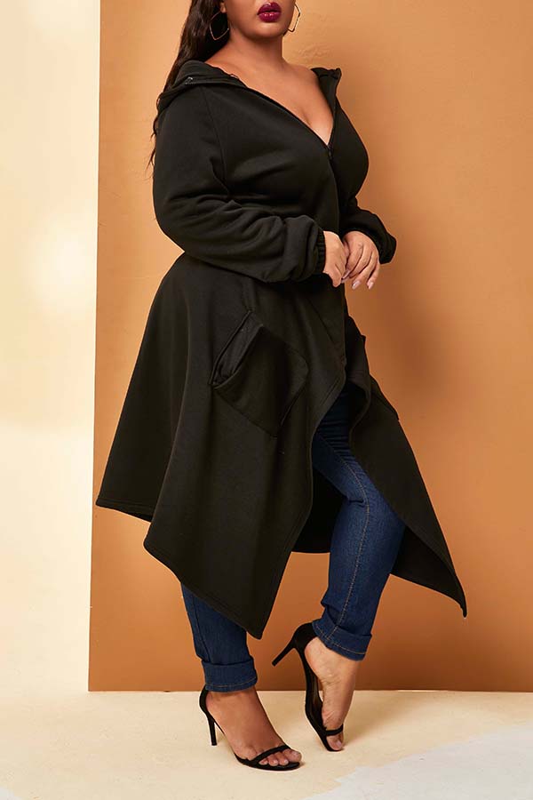 Cheap Plus Size Coat&Jacket Lovely Casual Hooded Collar Black Plus Siz