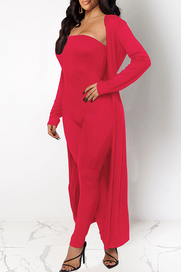 

Lovely Casual Basic Skinny Red Two-piece Pants Set
