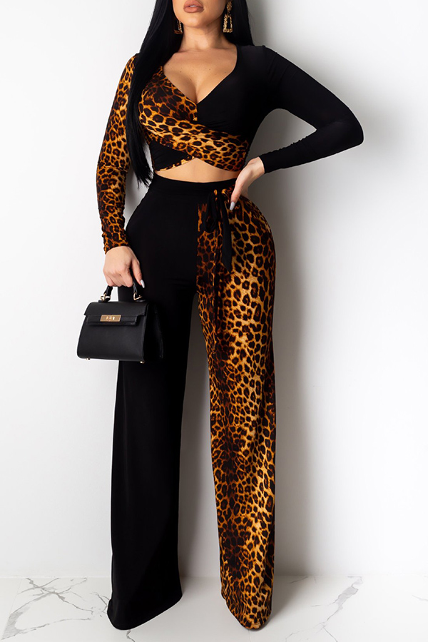 

Lovely Sexy Leopard Printed Brown Two-piece Pants Set
