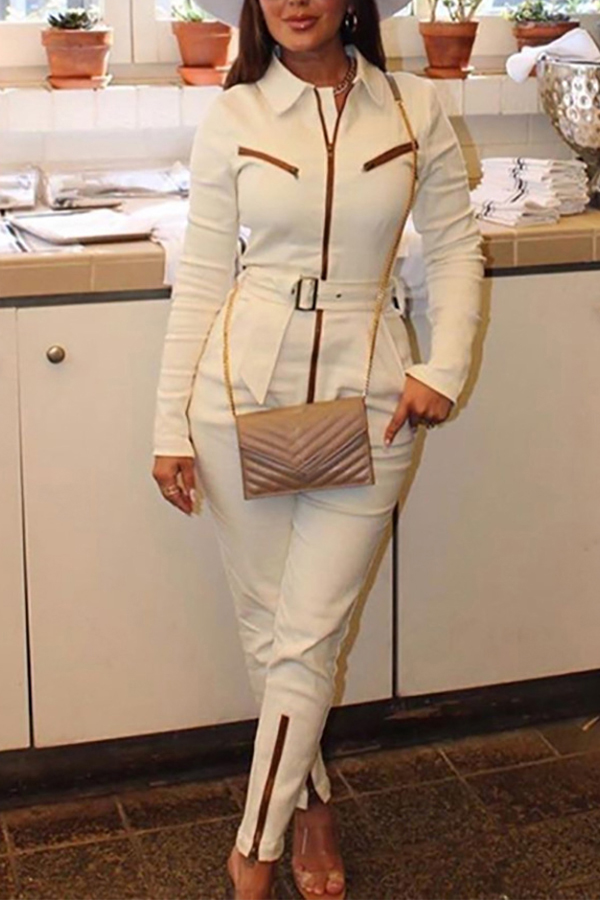 Lovely Trendy Zipper Design White One-piece Jumpsuit