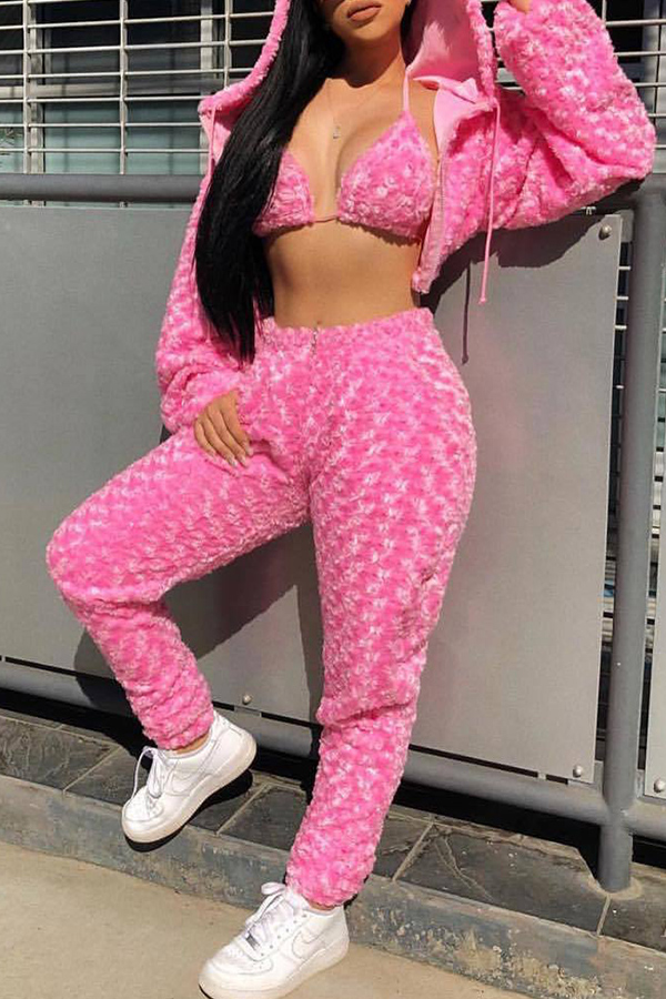 

Lovely Casual Basic Pink Two-piece Pants Set