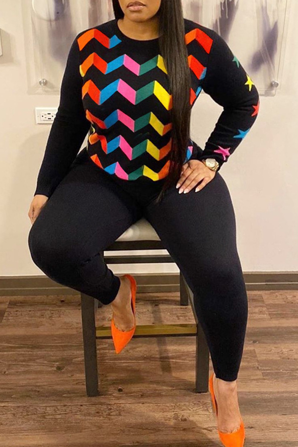 

Lovely Casual Printed Black Two-piece Pants Set
