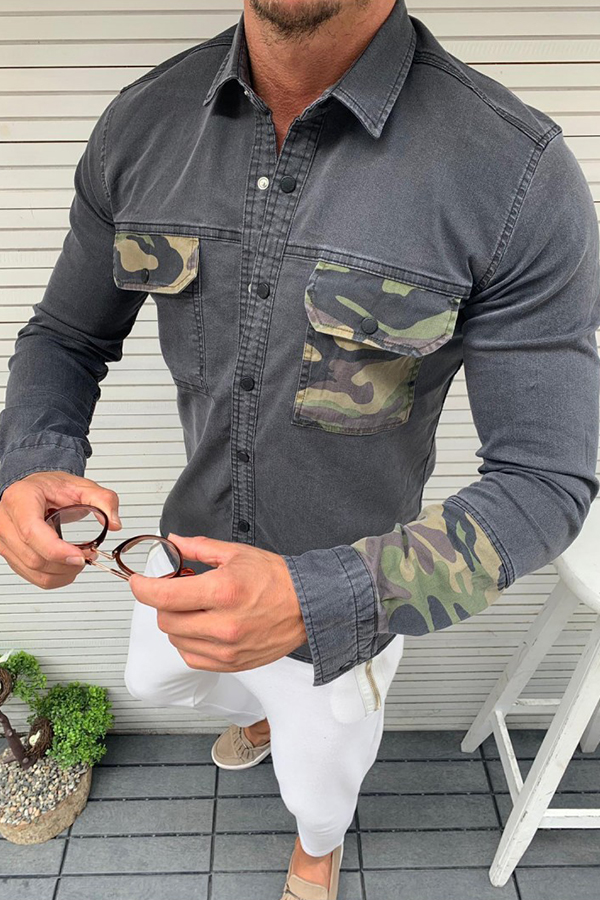 

Lovely Casual Patchwork Grey Shirt