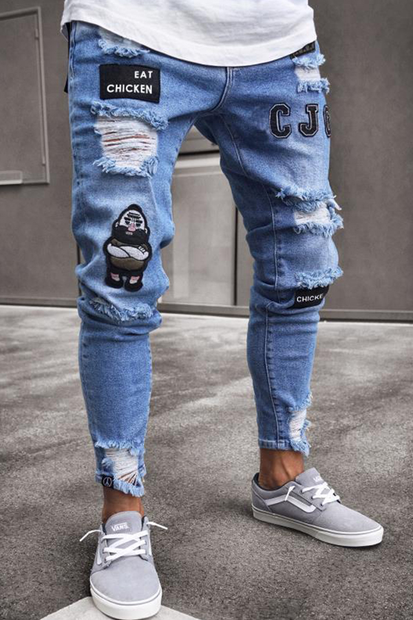 

Lovely Casual Broken Holes Baby Blue Jeans