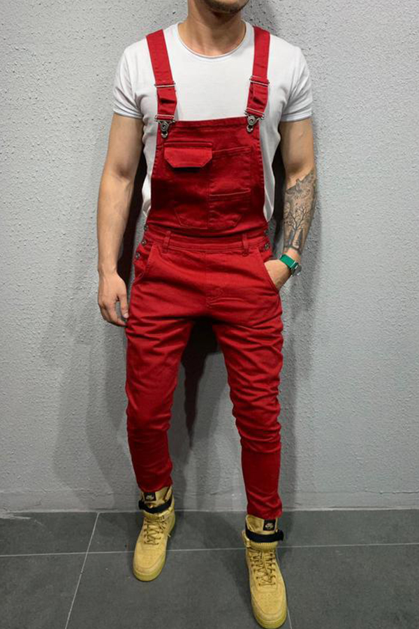 

Lovely Casual Pockets Design Red One-piece Jumpsuit