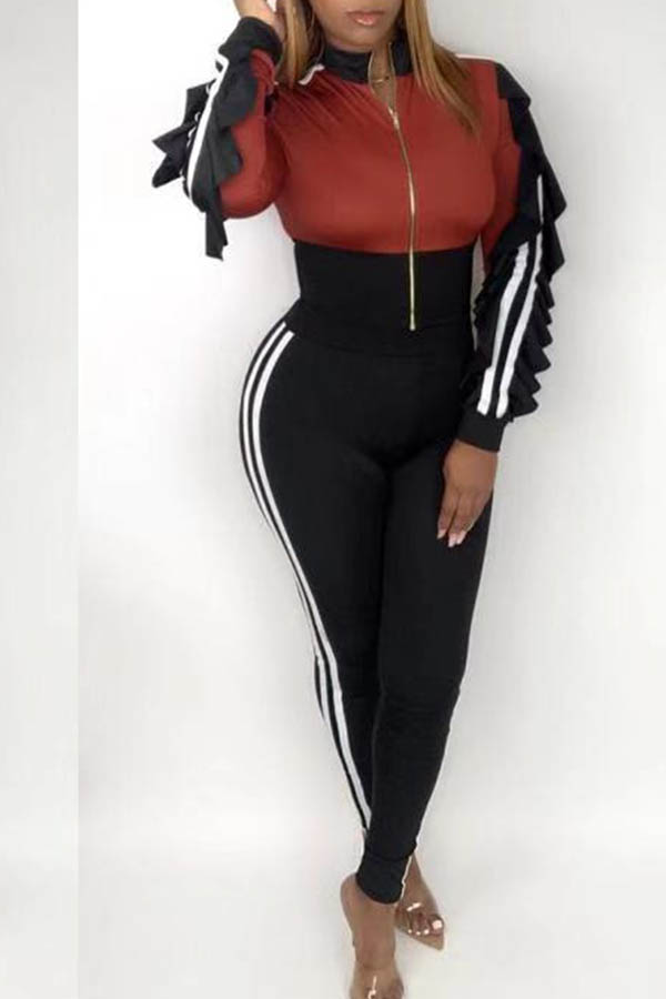 

Lovely Casual Patchwork Red Two-piece Pants Set