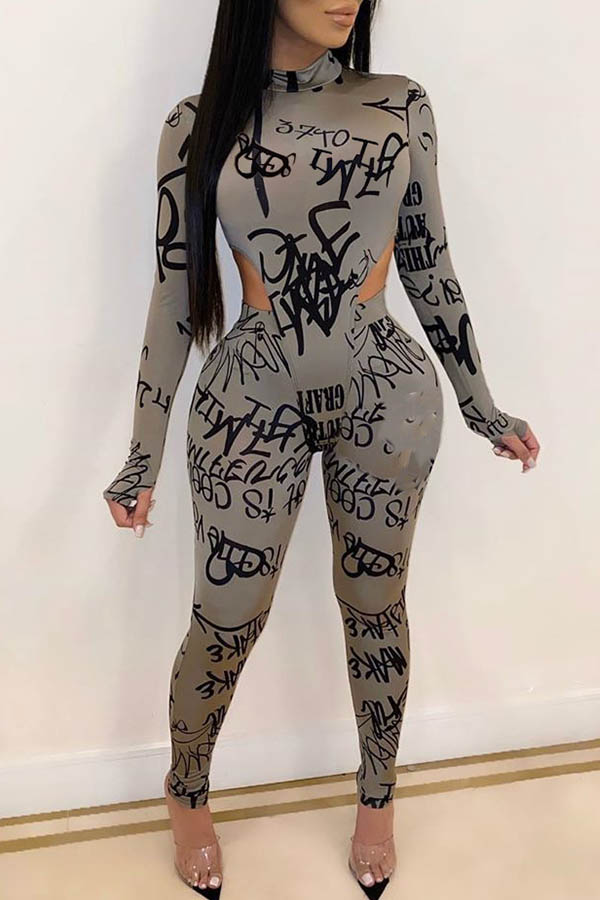 

Lovely Chic Letter Printed Skinny Grey Two-piece Pants Set