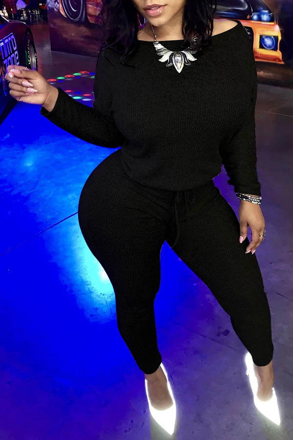 

Lovely Leisure Basic Black Two-piece Pants Set