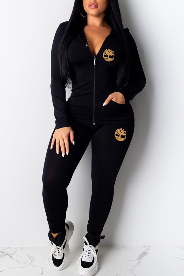 

Lovely Casual Hooded Collar Black Two-piece Pants Set
