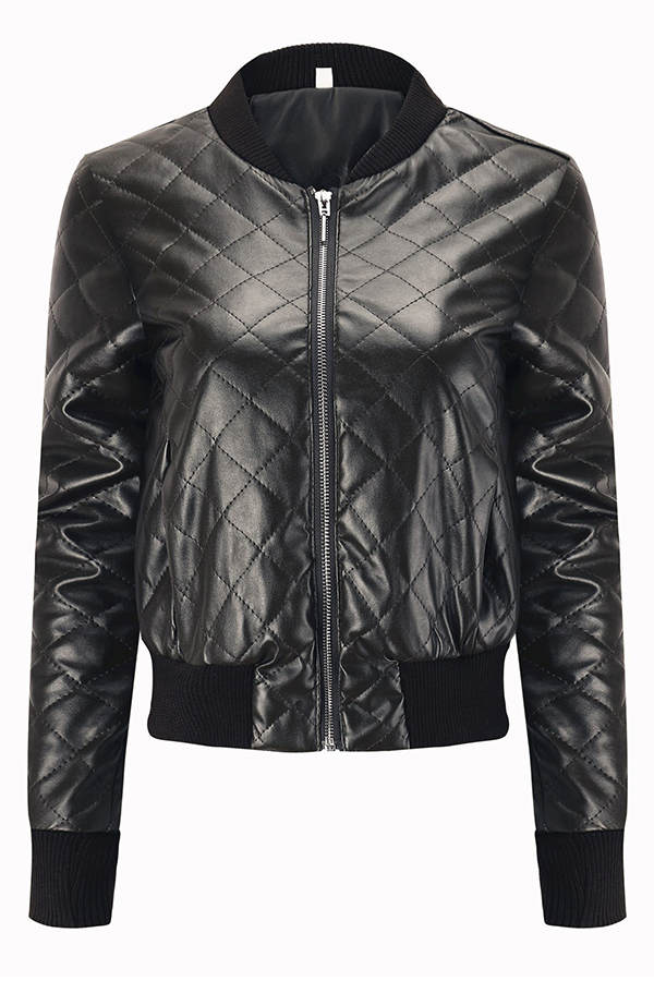 

Lovely Casual Zipper Design Black Coat