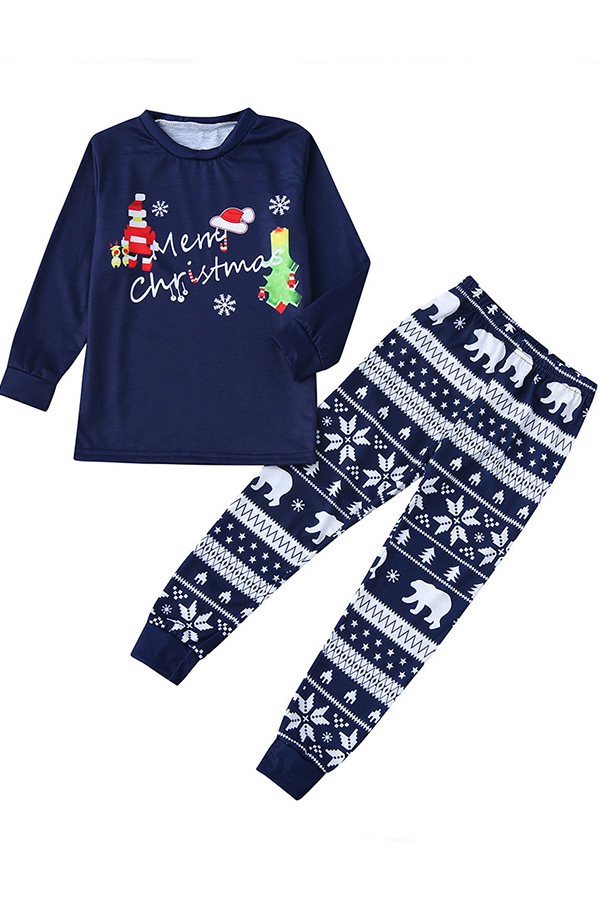 Cheap Boys Two Piece Lovely Family Santa Claus Printed Dark Blue Boys