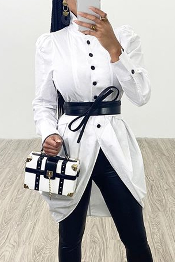 

Lovely Casual Buttons Design White Blouse(Whitout Belt