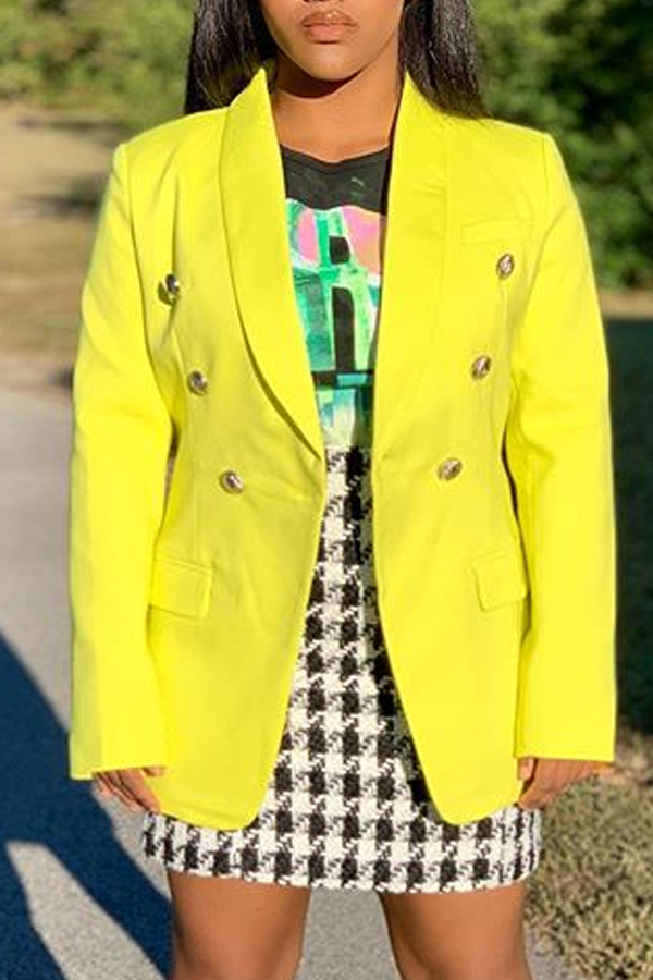 

Lovely Casual Buttons Design Yellow Blazer