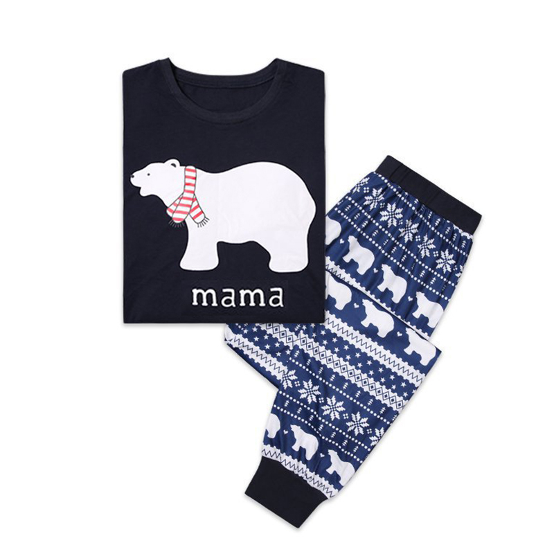 Cheap Two-piece Pants Set Lovely Family Bear Printed Dark Blue Mother