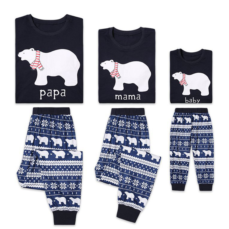 

Lovely Family Bear Printed Dark Blue Mother Two-piece Pants Set