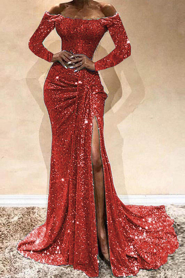 

Lovely Party Side High Slit Red Trailing Evening Dress