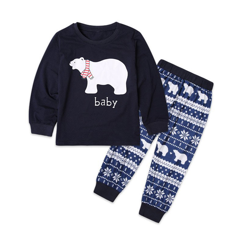 

Lovely Family Bear Printed Dark Blue Kids Two-piece Pants Set