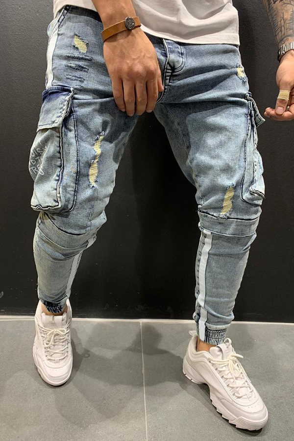 Lovely Casual Patchwork Baby Blue Shorts