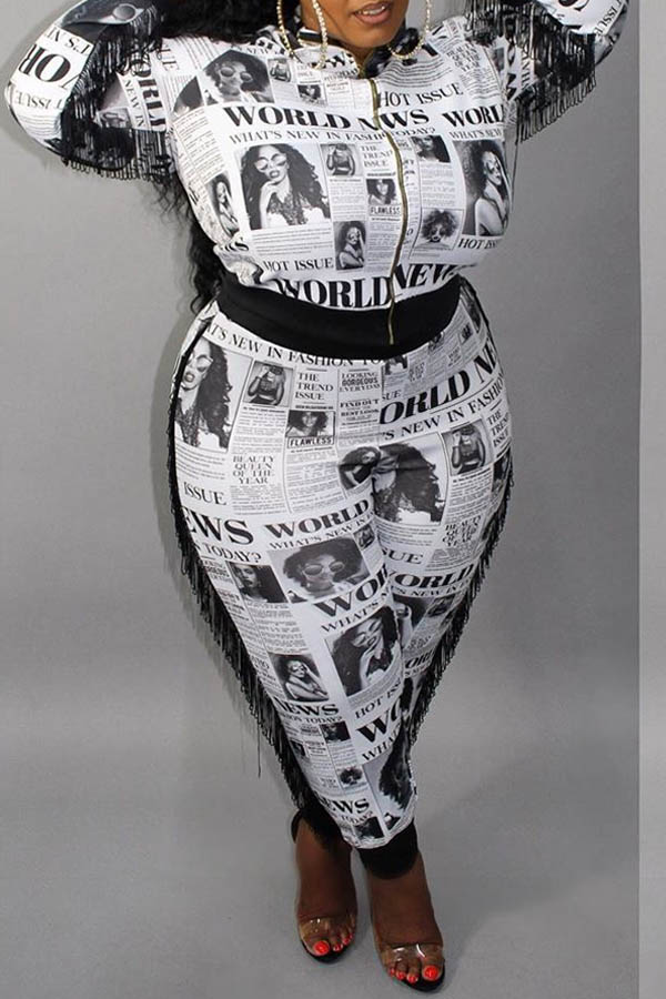 

Lovely Casual Letter Printed Black Plus Size Two-piece Pants Set