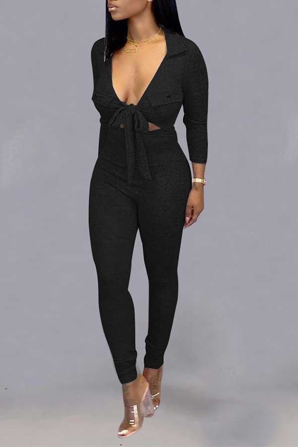 

Lovely Casual Deep V Neck Black One-piece Jumpsuit