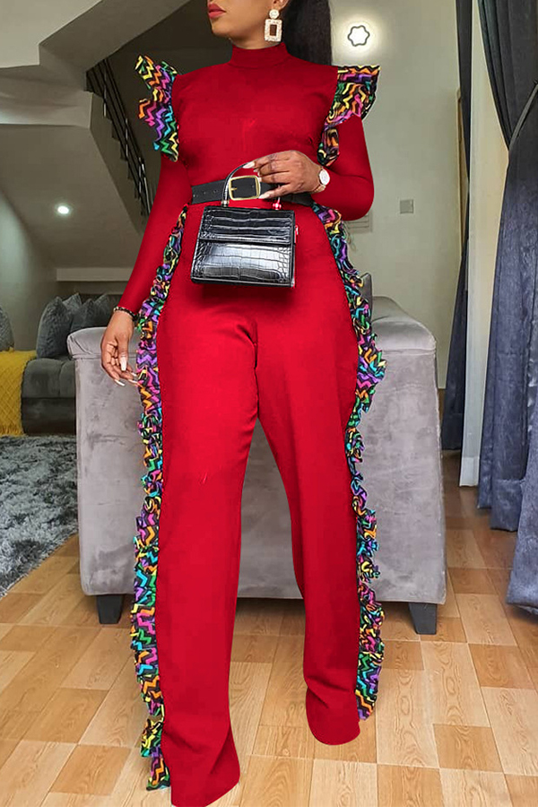 Cheap Jumpsuit Lovely Casual Patchwork Red One-piece Jumpsuit