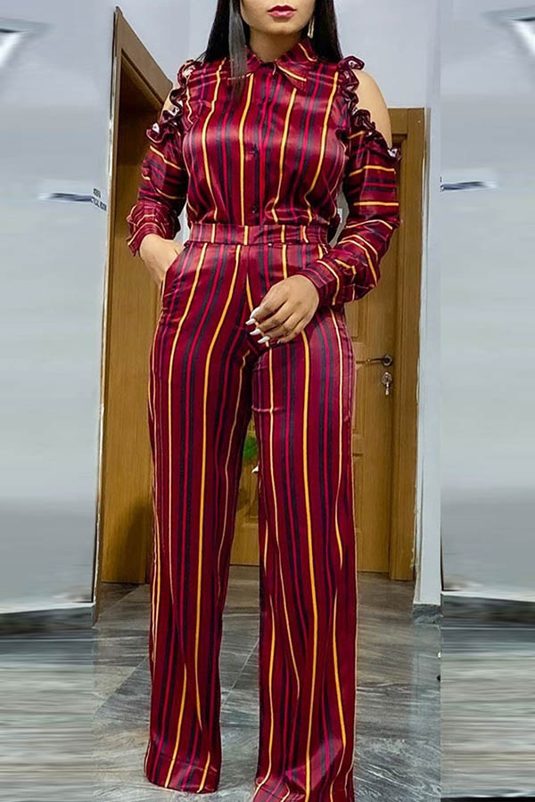 

Lovely Casual Striped Red Two-piece Pants Set