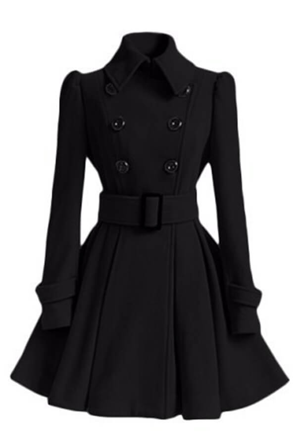 

Lovely Casual Buttons Design Black Trench Coat