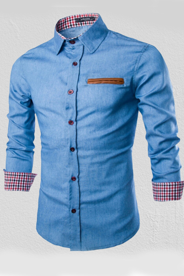 

Men Lovely Casual Patchwork Printed Baby Blue Shirt