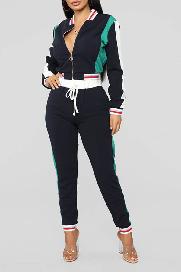 

Lovely Casual Patchwork Black Two-piece Pants Set