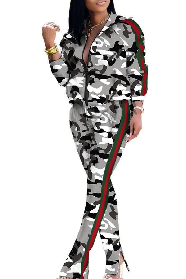 

Lovely Casual Camouflage Printed White Two-piece Pants Set