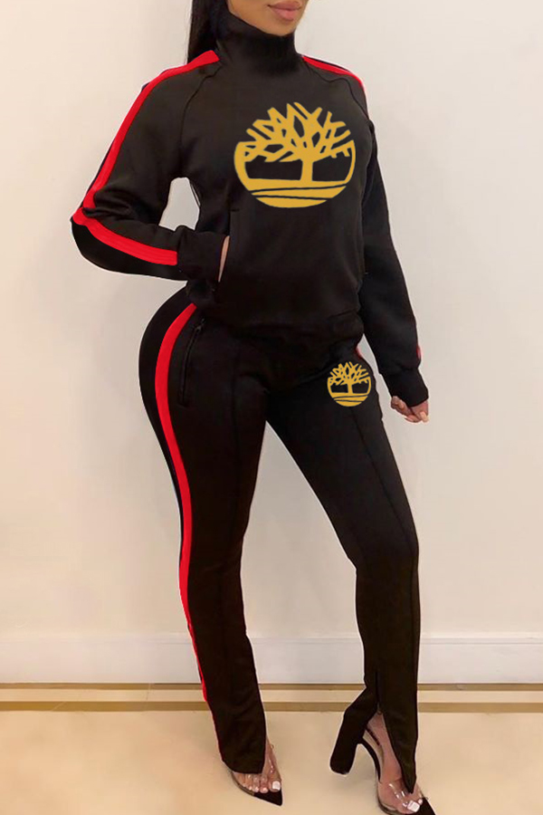 

Lovely Leisure Printed Black Two-piece Pants Set