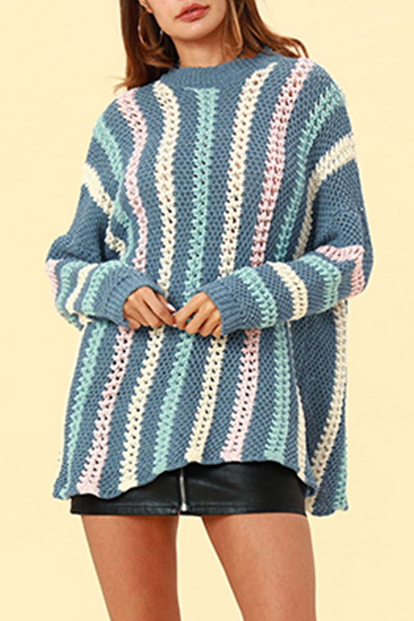 

Lovely Casual Striped Blue Acrylic Sweaters