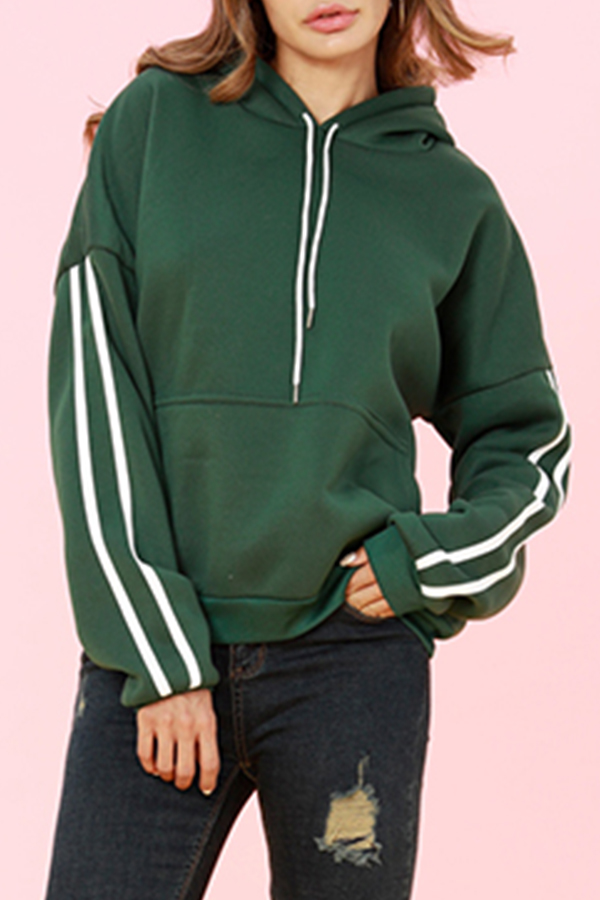

Lovely Casual Long Sleeves Striped Green Cotton Hoodies