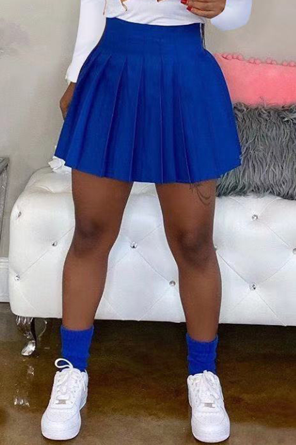 Cheap Skirts Lovely Casual Ruffle Design Blue Mini Skirt