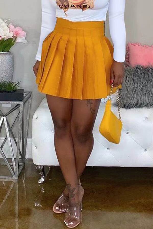 

Lovely Casual Ruffle Design Yellow Mini Skirt