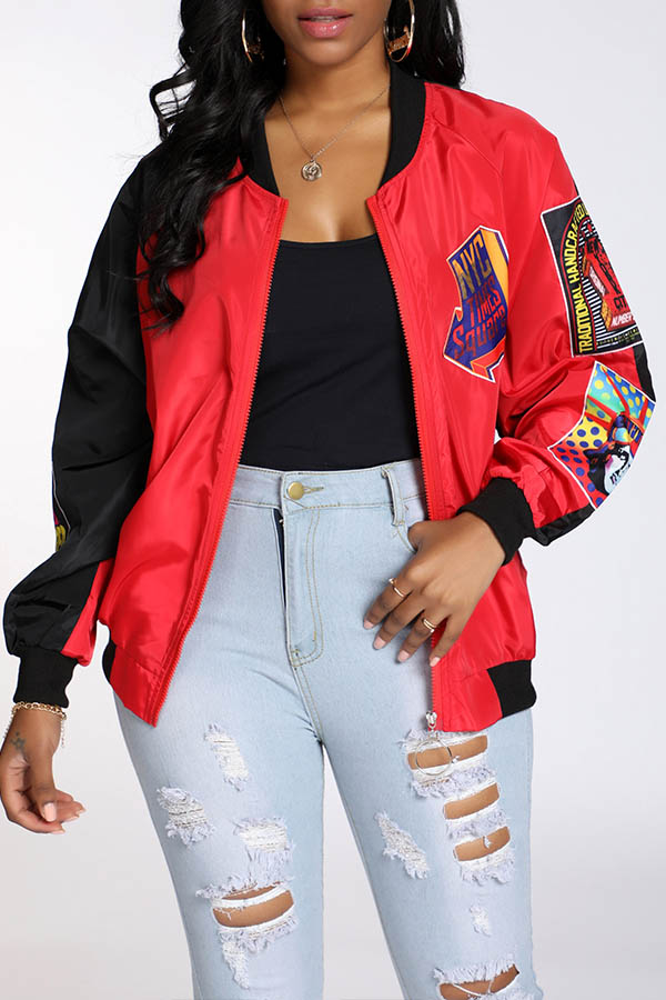Lovely Casual Patchwork Red Jacket